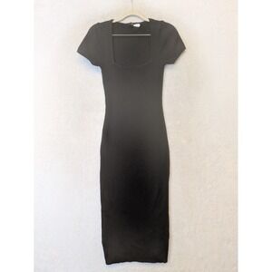 H&M Divided Bodycon Dress Women's Small Black Ribbed Square Neck Short Sleeve